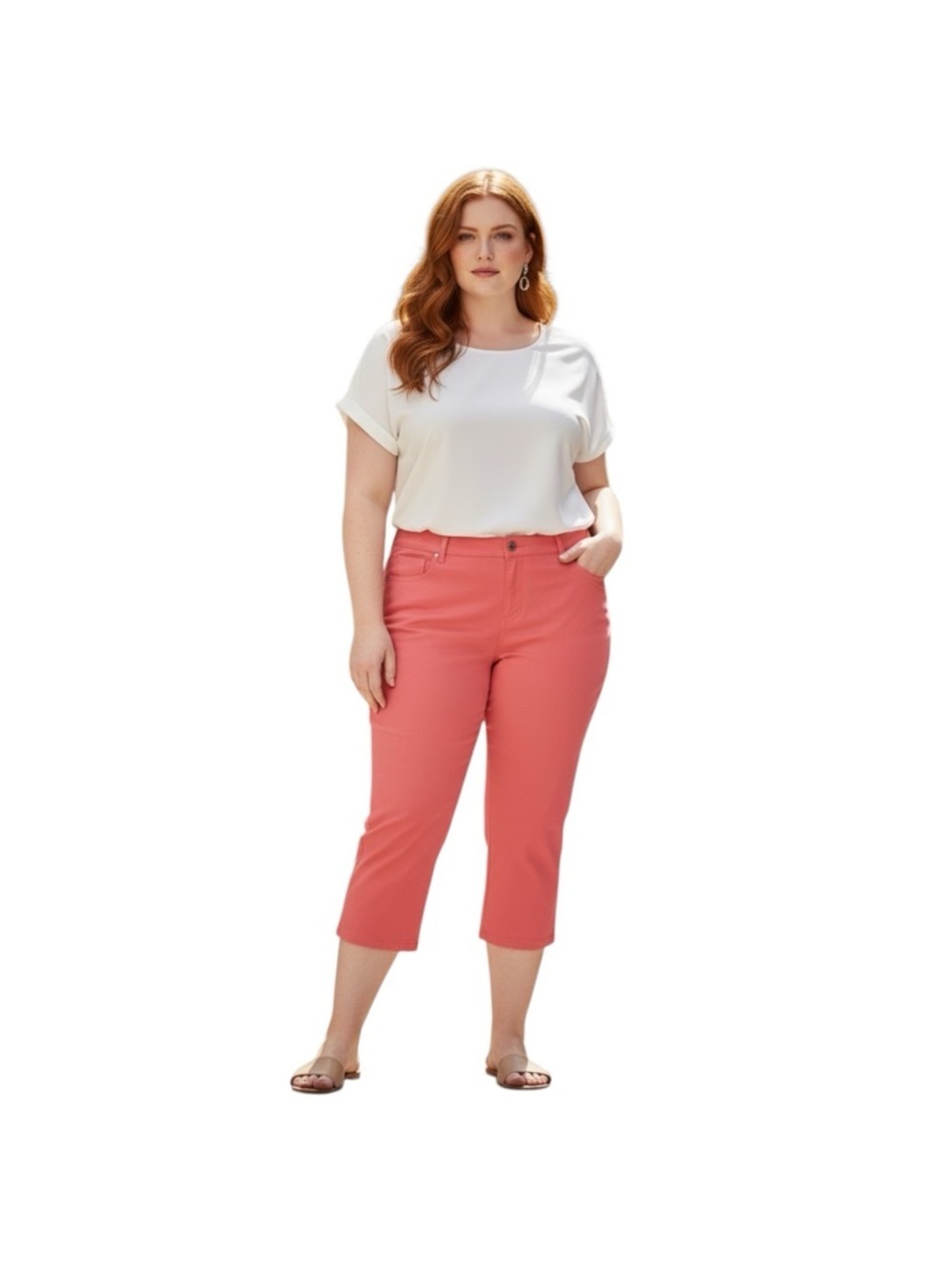 St. John's Bay Plus Size Coral Peach Casual Pants - Button Waist 18W